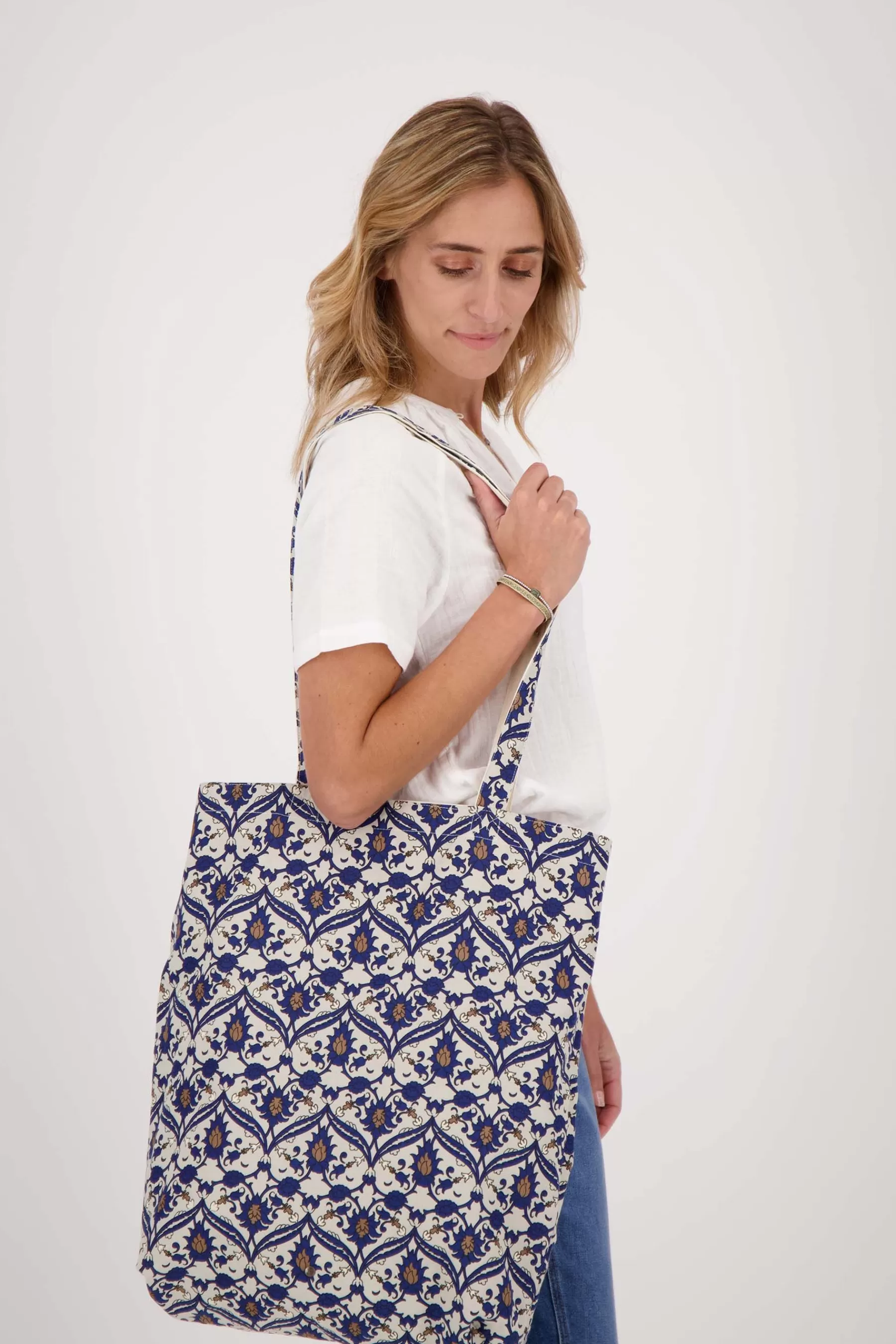 Flash Sale katoenen shopper met print Schoudertassen & Handtassen