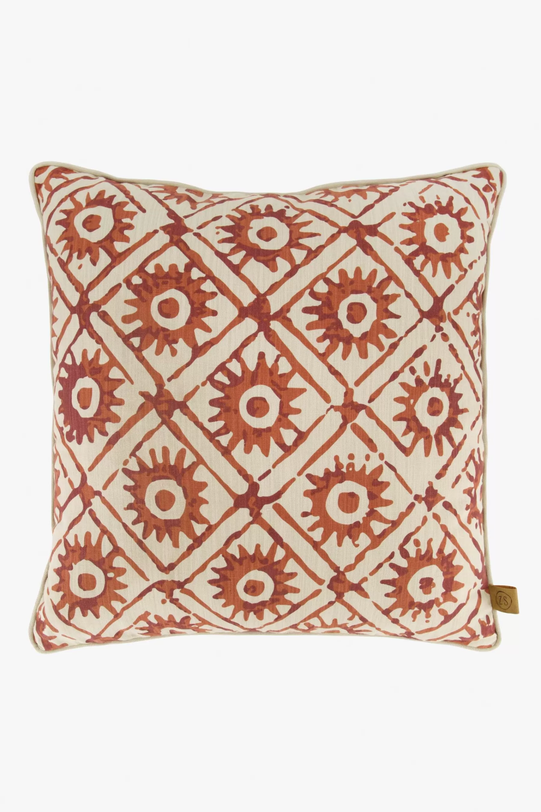 Outlet kussen zonnetjesprint 45x45cm peper en zout/brique Kussens