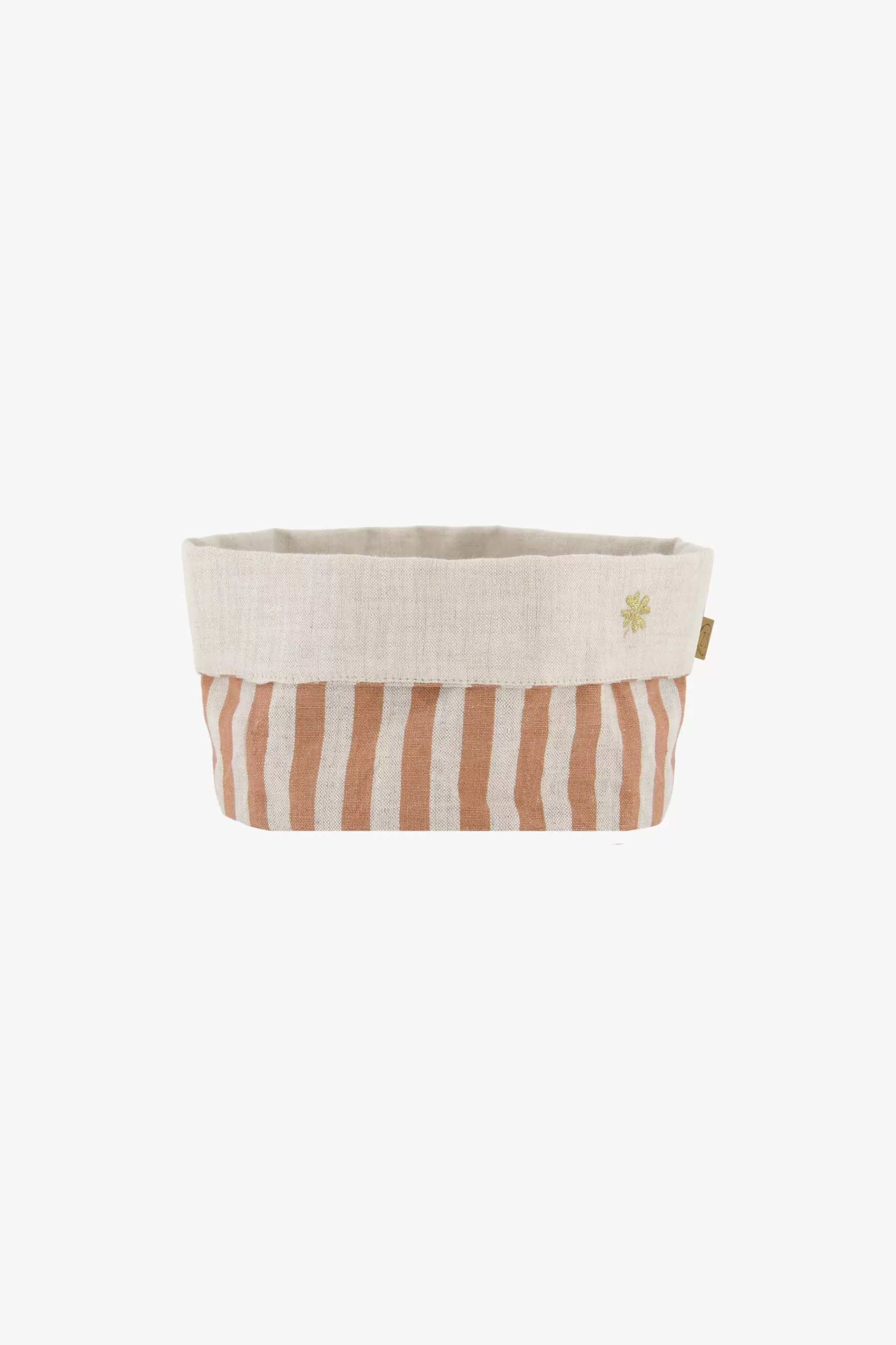 New linnen mandje strepen M terra roze Keukenaccessoires
