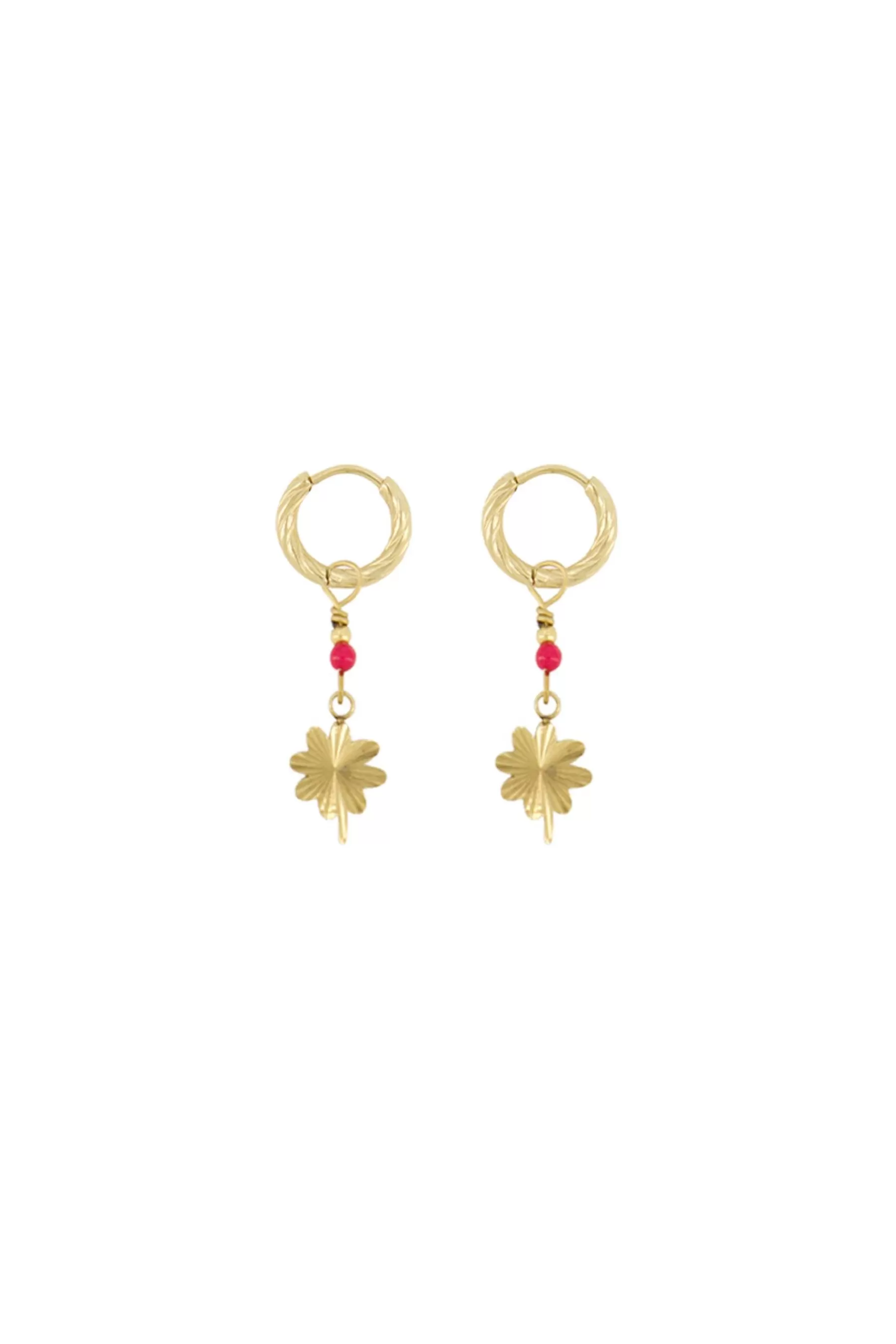 Sale oorbel met klavertje roze rood Oorbellen